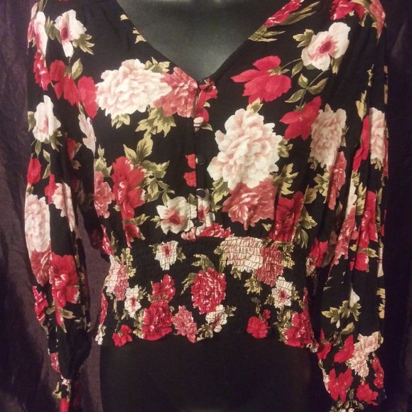 Black Rose Button Up Blouse - Picture 1 of 4